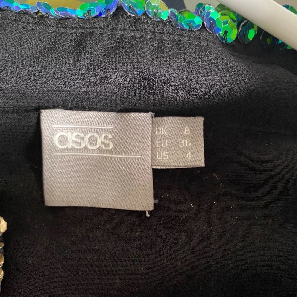 ASOS Premium Sequin Stripe Polo Mini T shirt Dress - Picture 6 of 9
